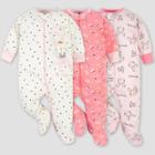 Gerber Baby Girls' 3pk Ballerina Zip-front Sleep N' Play - Pink/cream Newborn