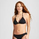Women's Crochet Ruffle Edge Triangle Bikini Top - Mossimo Black S, Black Velvet