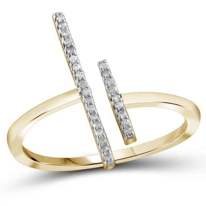 Distributed By Target 1/10 Ct. T.w. Round-cut White Diamond Prong Set Bar Ring In Gold Over Silver