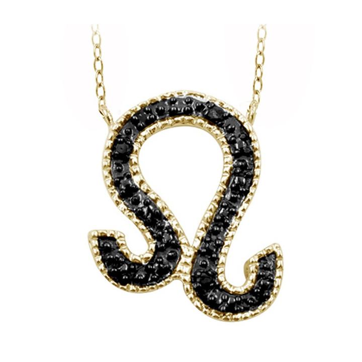 Target Women's Accent Round-cut Black Diamond Pave Set Leo Zodiac Pendant - Yellow