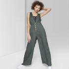 Women's Striped Sleeveless Deep V-neck Button-front Jumpsuit - Wild Fable