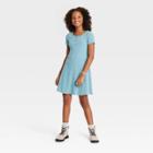 Girls' Henley Skater Dress - Art Class Turquoise Blue