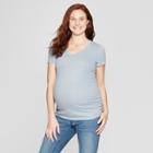 Maternity Short Sleeve Shirred V-neck T-shirt - Isabel Maternity By Ingrid & Isabel Light Indigo