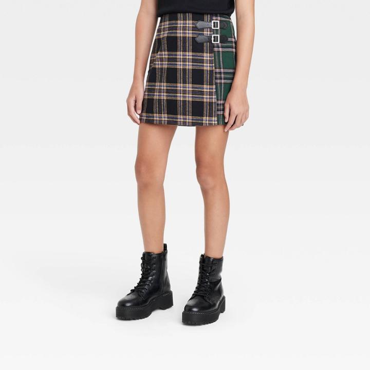 Girls' Mixed Plaid Skirt - Art Class Black/green