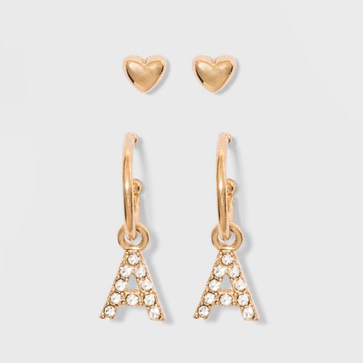 Sugarfix By Baublebar Initial A Delicate Stud Earring Set - Gold, Girl's, Gold - A