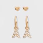 Sugarfix By Baublebar Initial A Delicate Stud Earring Set - Gold, Girl's, Gold - A