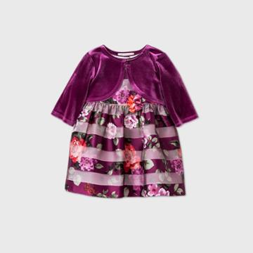 Mia & Mimi Baby Girls' Print Shadow Striped Dress With Cardigan