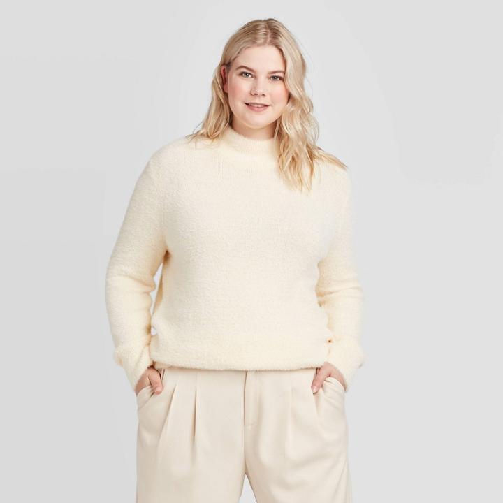 Women's Plus Size Crewneck Fuzzy Pullover Sweater - Who What Wear Yellow 4x, Women's,