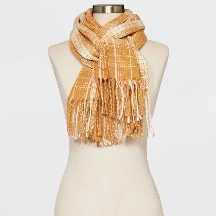 Women's Heritage Plaid Blanket Scarf - Universal Thread Gold