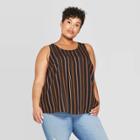 Women's Plus Size Striped Scoop Neck Button Back Tank Top - Ava & Viv Black