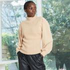 Women's Mock Turtleneck Chunky Pleat Sleeve Pullover Sweater - Prologue Tan