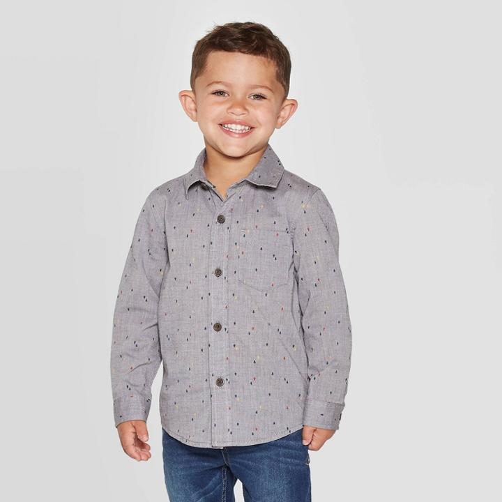 Toddler Boys' Long Sleeve Tree Graphic Woven Shirt - Cat & Jack Gray 12 M, Toddler Boy's,