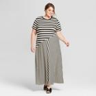 Women's Plus Size Striped Short Sleeve Jersey T-shirt Midi Dress - Who What Wear Black/white 2x, Black/white