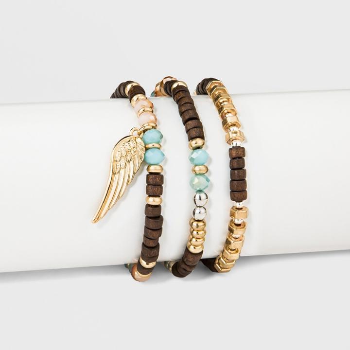 Distributed By Target Women's Three Pack Bracelet Set With Charms - Brown, Basic Brown