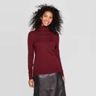 Women's Long Sleeve Ribbed Cuff Turtleneck Sweater - A New Day Burgundy S, Size:
