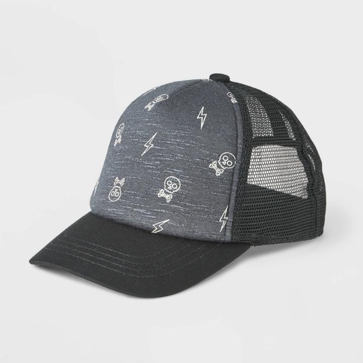 Kids' Halloween Skull Baseball Hat - Cat & Jack Charcoal Gray