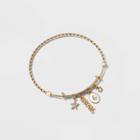 No Brand Gold Plated 'dream' Cubic Zirconia Star And White Enamel Moon Charm Twist Bangle Bracelet - Gold