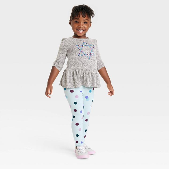 Toddler Girls' Star Of David Hanukkah Long Sleeve Cozy Top And Dot Leggings Set - Cat & Jack Gray