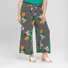 Women's Plus Size Striped Floral Print Relaxed Paperbag Crop Pants - Who What Wear Black/white
