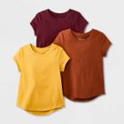 Toddler Girls' 3pk Solid Short Sleeve T-shirt - Cat & Jack Burgundy/yellow/brown