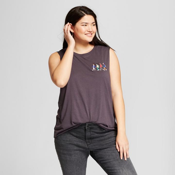 Netflix Women's Stranger Things Plus Size Embroidered Graphic Tank Top (juniors') Charcoal