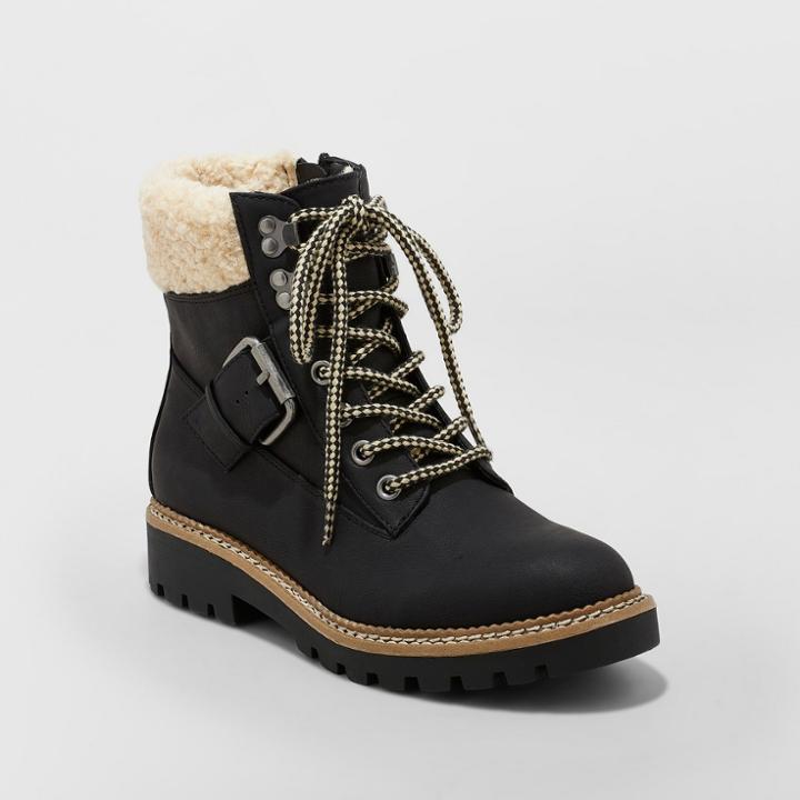 Women's Susan Sherpa Tipped Hiker Boots - Universal Thread Black