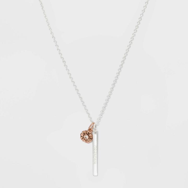 No Brand Grandma Bar Rose Gold Flower Two Tone Necklace - Silver, Women's, Pink