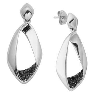 Prime Art & Jewel Sterling Silver Ruthenium And Genuine Black Spinel Post Earrings, Women's,