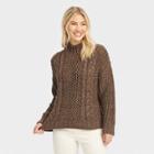 Women's Turtleneck Cable Knit Pullover Sweater - Universal Thread Brown