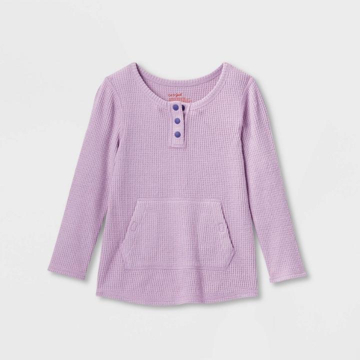 Toddler Girls' Adaptive Long Sleeve Waffle Top - Cat & Jack Dusty Violet 2t, Dusty Purple