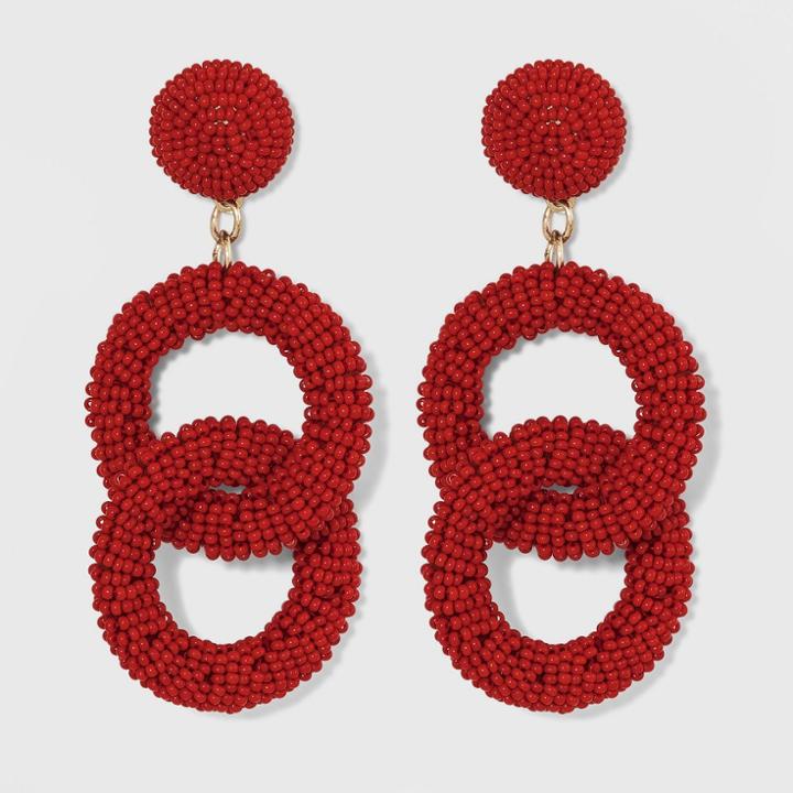 Beaded Interlink Hoop Drop Earrings - A New Day Red