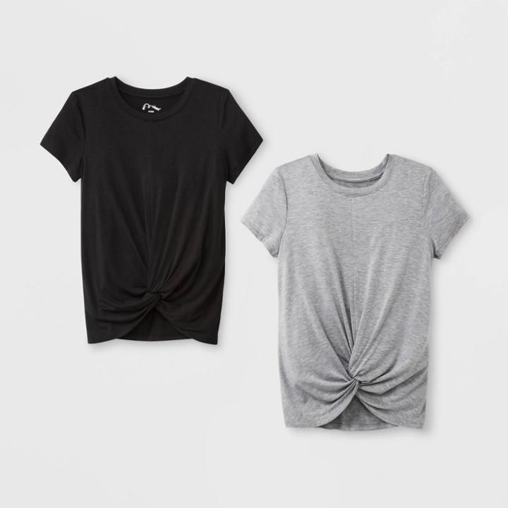 Girls' Short Sleeve Twist Front 2pk T-shirt - Art Class Gray/black