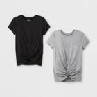 Girls' Short Sleeve Twist Front 2pk T-shirt - Art Class Gray/black