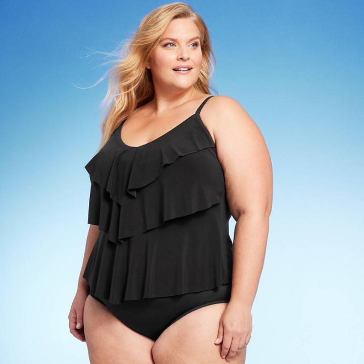 Women's Upf 50 Tiered Tankini Top - Aqua Green Black X