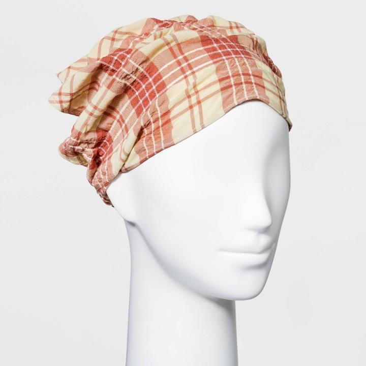 Plaid Fabric With Elastic Back Headscarf - Wild Fable Orange