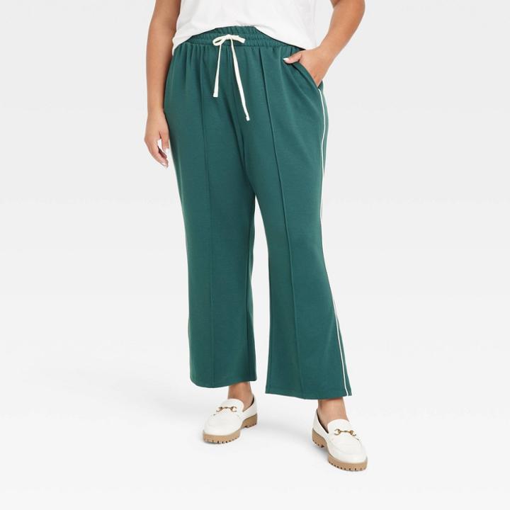 Women's Plus Size High-rise Track Pants - Ava & Viv Green