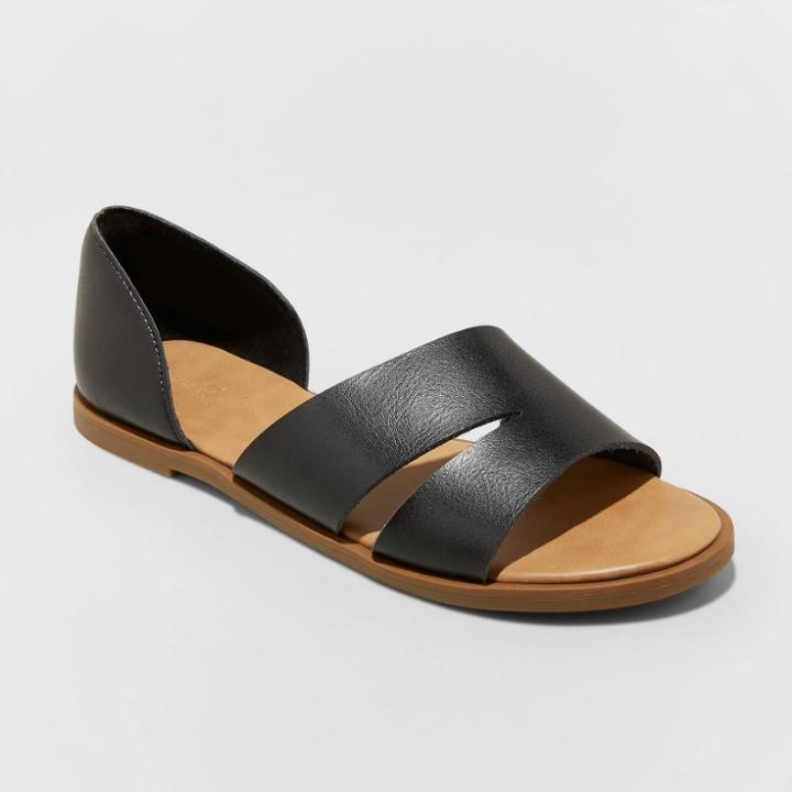 Women's Louise Wide Width Faux Leather Open Toed Assymetrical Sandals - Universal Thread Black 5.5w, Women's,