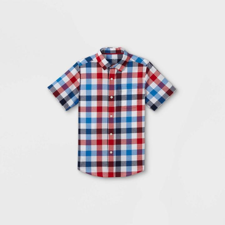 Oversizeboys' Gingham Button-down Short Sleeve Shirt - Cat & Jack Red/white/blue