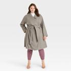 Women's Plus Size Knit Wrap Coat - A New Day Brown