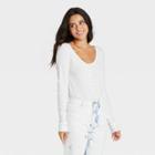 Women's Long Sleeve Henley Neck Pointelle Shirt - Universal Thread White
