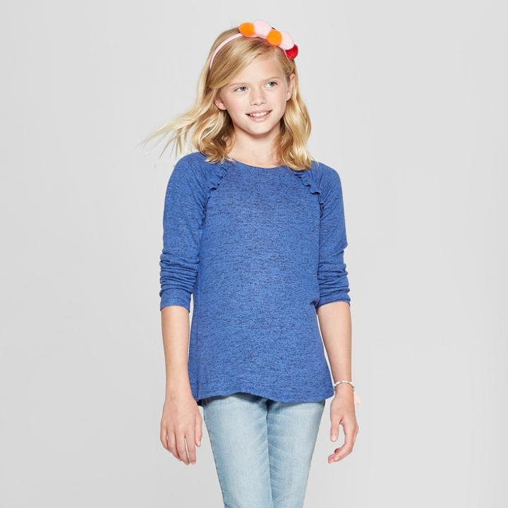 Girls' Long Sleeve Cozy Pullover - Cat & Jack Blue