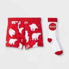 Coca-cola Men's Holiday Coca Cola Polar Bears Boxer Briefs & Socks Set - White/red