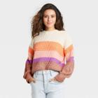 Women's Striped Crewneck Pullover Sweater - Universal Thread Orange