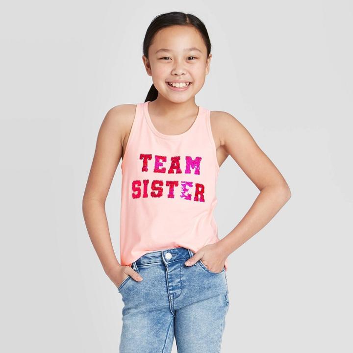 Girls' Flip Sequin 'team Sister' Tank Top - Cat & Jack Pink