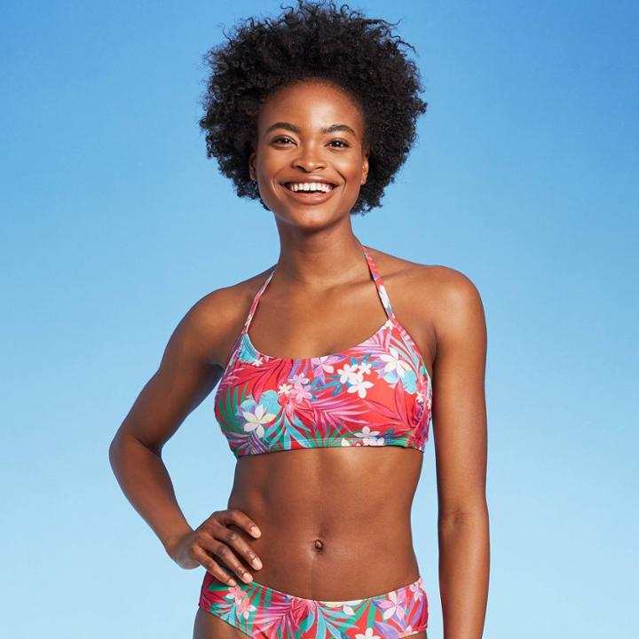 Juniors' Halter Bralette Bikini Top - Xhilaration Tropical Print D/dd Cup
