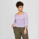 Women's Plus Size 3/4 Sleeve Square Neck Top - Who What Wear Purple