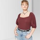 Women's Plus Size Short Balloon Sleeve Square Neck Sweater - Wild Fable Red