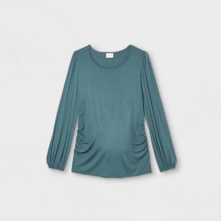 Maternity Long Sleeve Blouson Fitted Knit Top - Isabel Maternity By Ingrid & Isabel Green