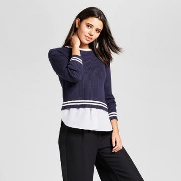 Cliche Women's Sweater To Woven Top - Clich Navy