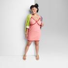 Women's Plus Size Sleeveless Lace Trim Knit Bodycon Dress - Wild Fable Coral Pink